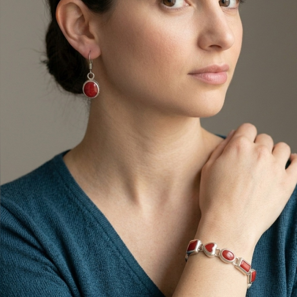 Silpada Retired Vintage B0264 Red Carnelian Bracelet & Earrings Set W1298
